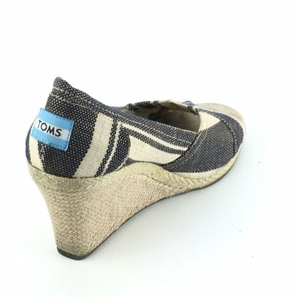 Toms Peep Toe Cork Wedges 6.5W Canvas Geometric Pattern Open Toe - Picture 8 of 11